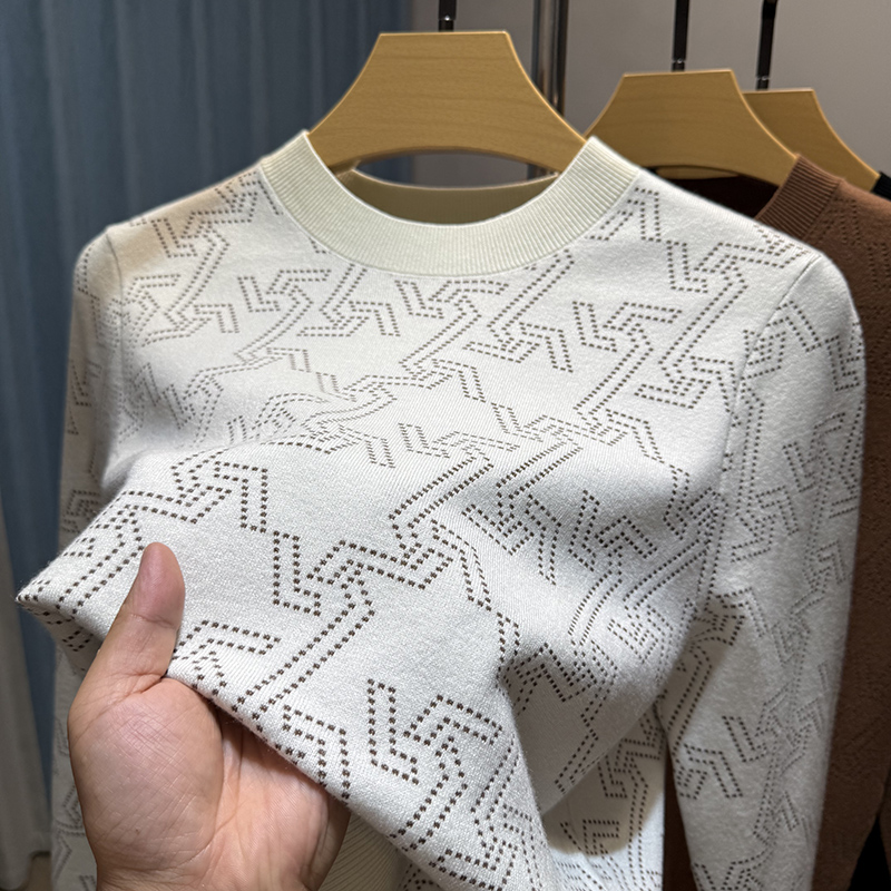 高端品牌提花打底衫男长袖t恤秋冬季内搭上衣针织毛衣男线衣卫衣
