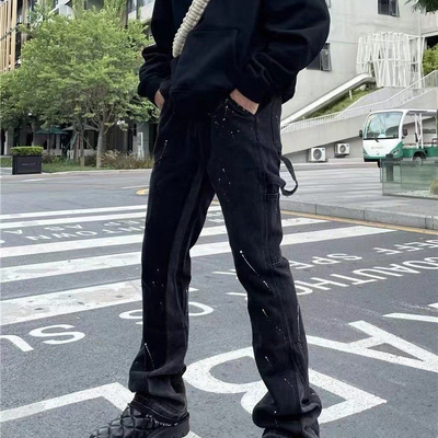 Y2K retro splicing washed jeans men's high street spotted pa