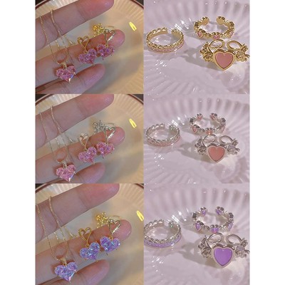 Juego de pendientes y collares de circonita en forma de cora