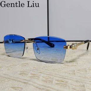 Sunglasses Men 2024 Small Brand Rimless Luxury Fra Rectangle