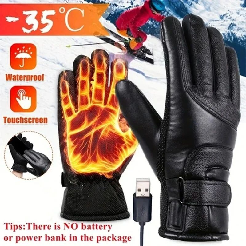 1 Pair USB Rechargeable Heated Hand Warmer Gloves Winter War