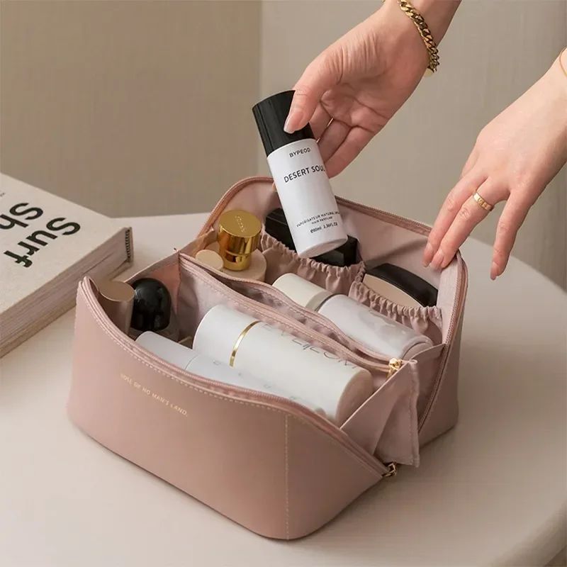 Large Pu Leather Travel Cosmetic Bag for Women Cosmetic Orga
