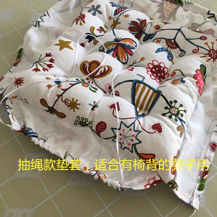 印花长方形抽绳定做餐椅坐垫