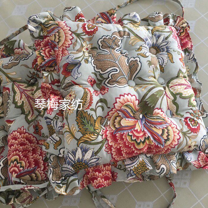 帆布印花荷叶边长方形坐垫 椅垫 飘窗垫 换鞋凳子垫 餐椅垫花边