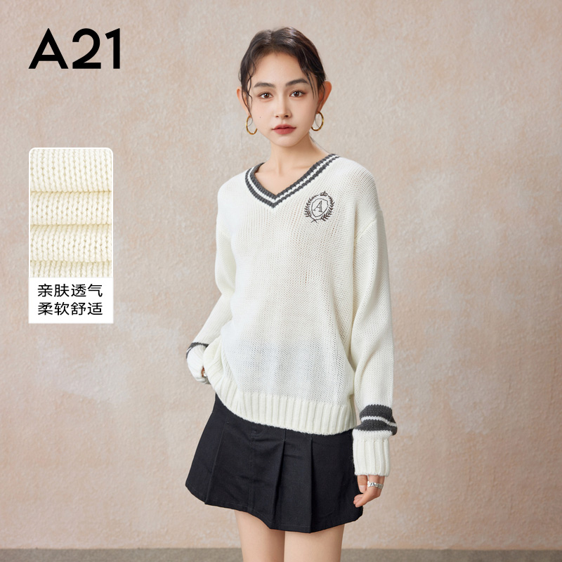 A21宽松圆领落肩毛针织衫