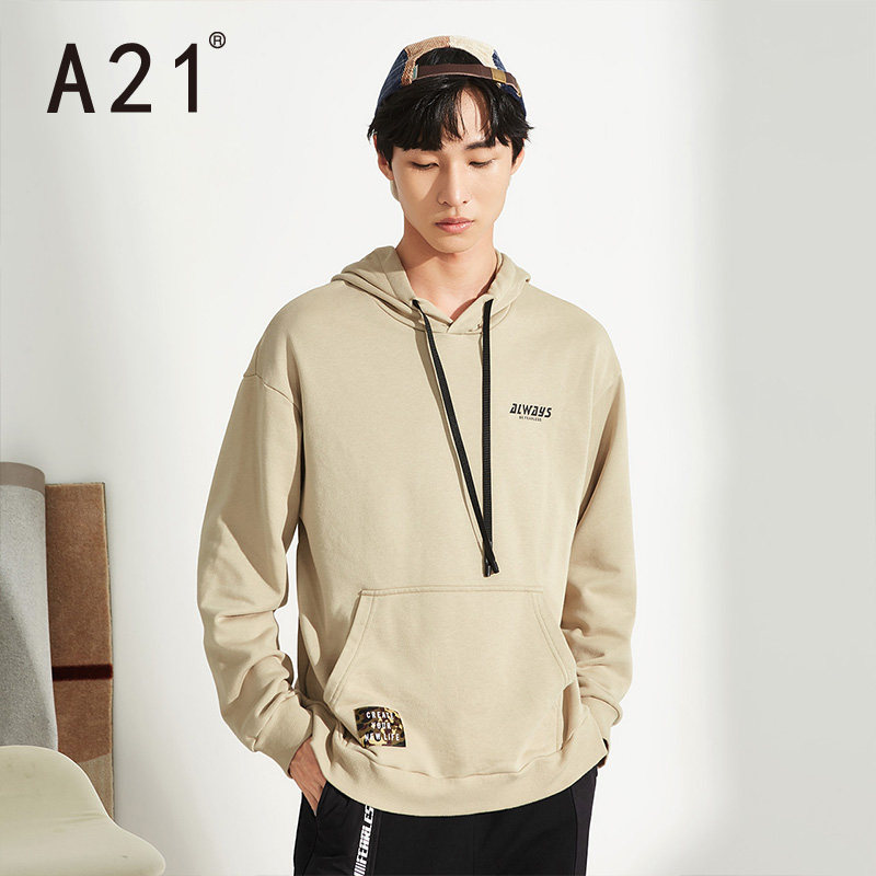 A21秋男装新款宽松连帽卫衣 字母印花长袖运动休闲上衣