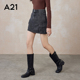 A21女装 饰复古潮流休闲显瘦百搭半身裙 牛仔中腰直筒短裙多口袋装