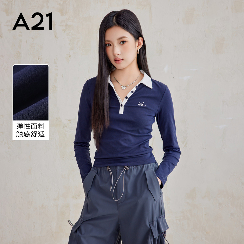 A21长袖修身显瘦时尚气质T恤