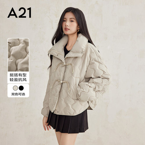 A21女装梭织宽松立领落肩短棉服