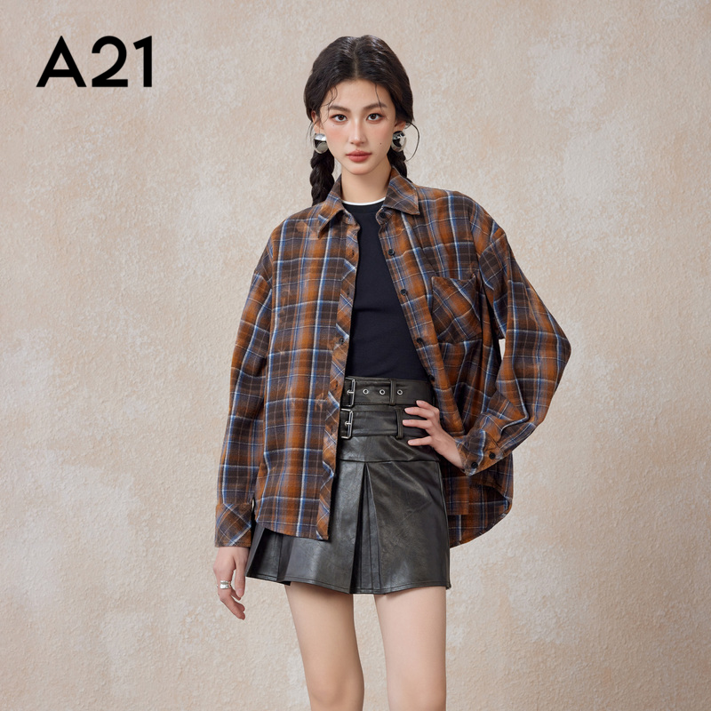 A21女装宽松翻领长袖衬衫