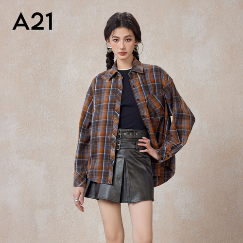 A21女装宽松翻领长袖衬衫