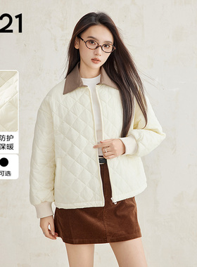 A21女装梭织宽松翻领落肩开襟短棉服