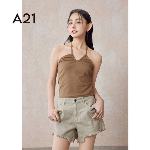A21女装针织修身一字领吊带