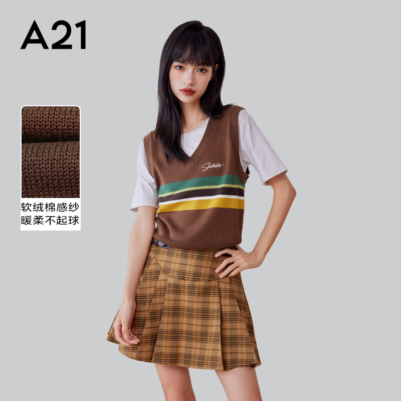 A21女装V领套头马甲毛衣