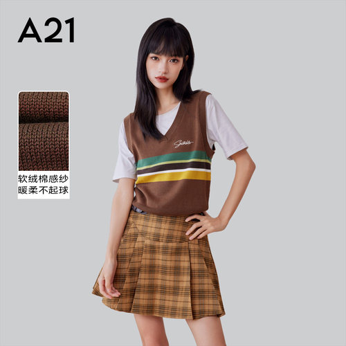 A21女装V领套头马甲毛衣