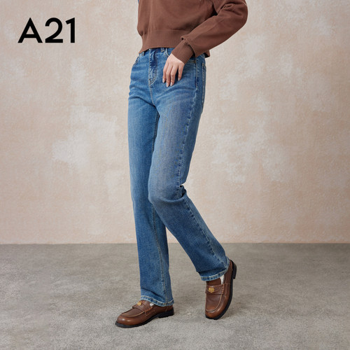 A21女装合体弹力高腰牛仔裤