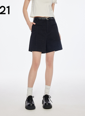 A21女装2025夏季黑色薄休闲裤直筒短裤女宽松阔腿裤简约宽松显瘦