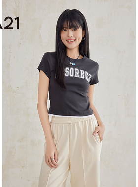 A21女装圆领短袖T恤夏季纯棉时尚百搭打底衫