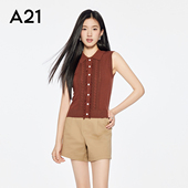 三色可选无袖 薄毛针织衫 2025夏季 A21A21女装 新款 单排扣翻领上衣