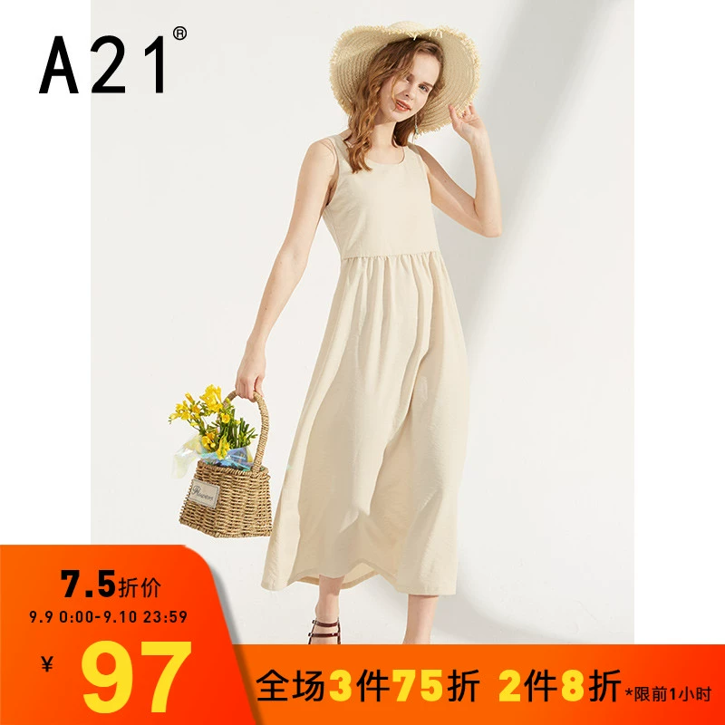 A21 hè mới màu rắn đơn giản váy dài nữ 2019 khí chất nữ nghi ngờ váy nữ tươi - Váy dài