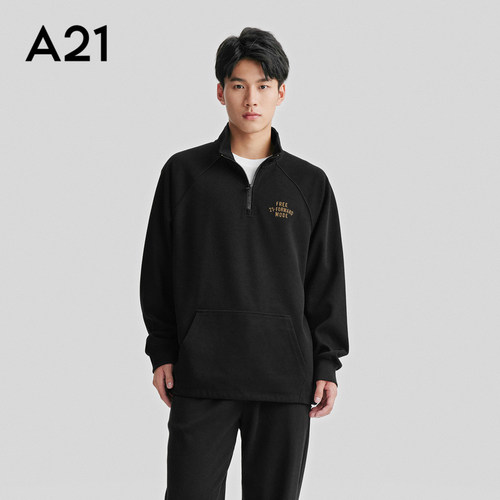 A21男装宽松高领长袖卫衣