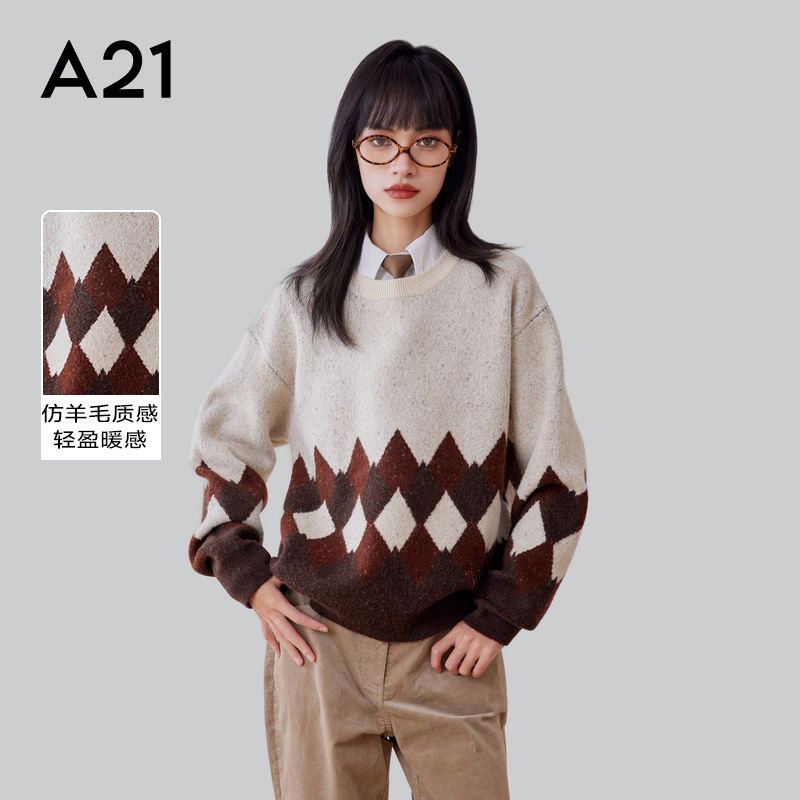 A21女装休闲针织衫宽松圆领