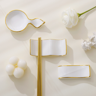 欧式 金边餐具陶瓷筷子架两用筷架笔托汤勺托调味碟调料碟酒店用品