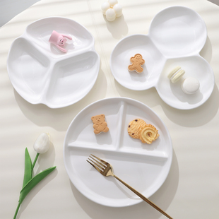 白色分格盘酒店餐具分菜盘三格分餐盘陶瓷配菜盘子分隔盘卤味拼盘