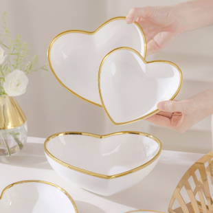 高颜值餐具金边陶瓷爱心碗创意家用水果沙拉碗汤碗酸奶甜品碗桃心
