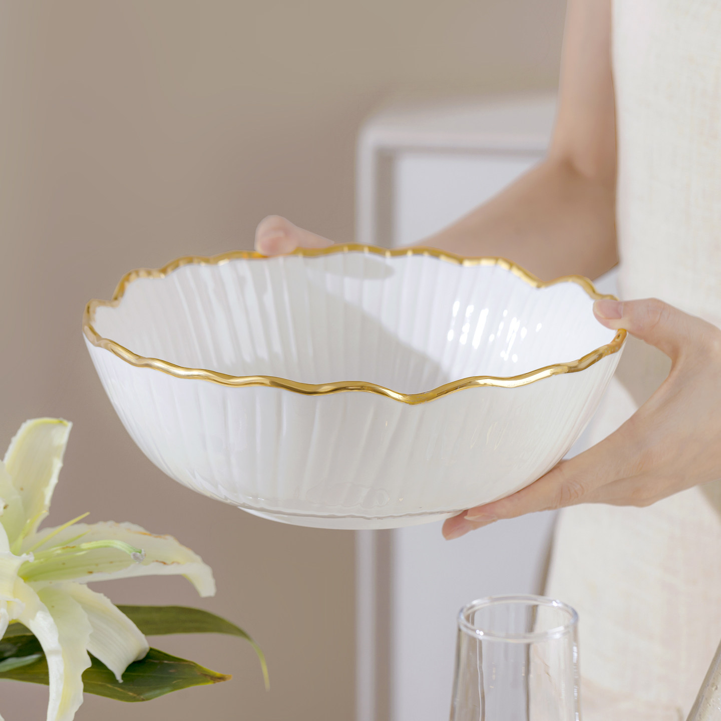 高级感金边陶瓷饭碗大碗汤碗拉面碗家用大号碗水果沙拉碗酒店餐具,餐饮具,碗,淘宝优惠券,粉丝福利购,淘宝优惠卷