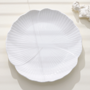 高级感纯白陶瓷花形盘子创意西餐盘牛排盘水果盘蛋糕盘酒店餐具