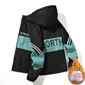 秋冬季 褂子上衣 加绒加厚连帽风衣外套男初中生休闲夹克青少年新款