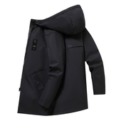 薄款 2025春秋中长款 风衣外套男休闲百搭黑色夹克男士 纯色连帽上衣