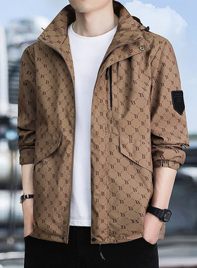 可脱卸帽春秋季宽松印花夹克外套