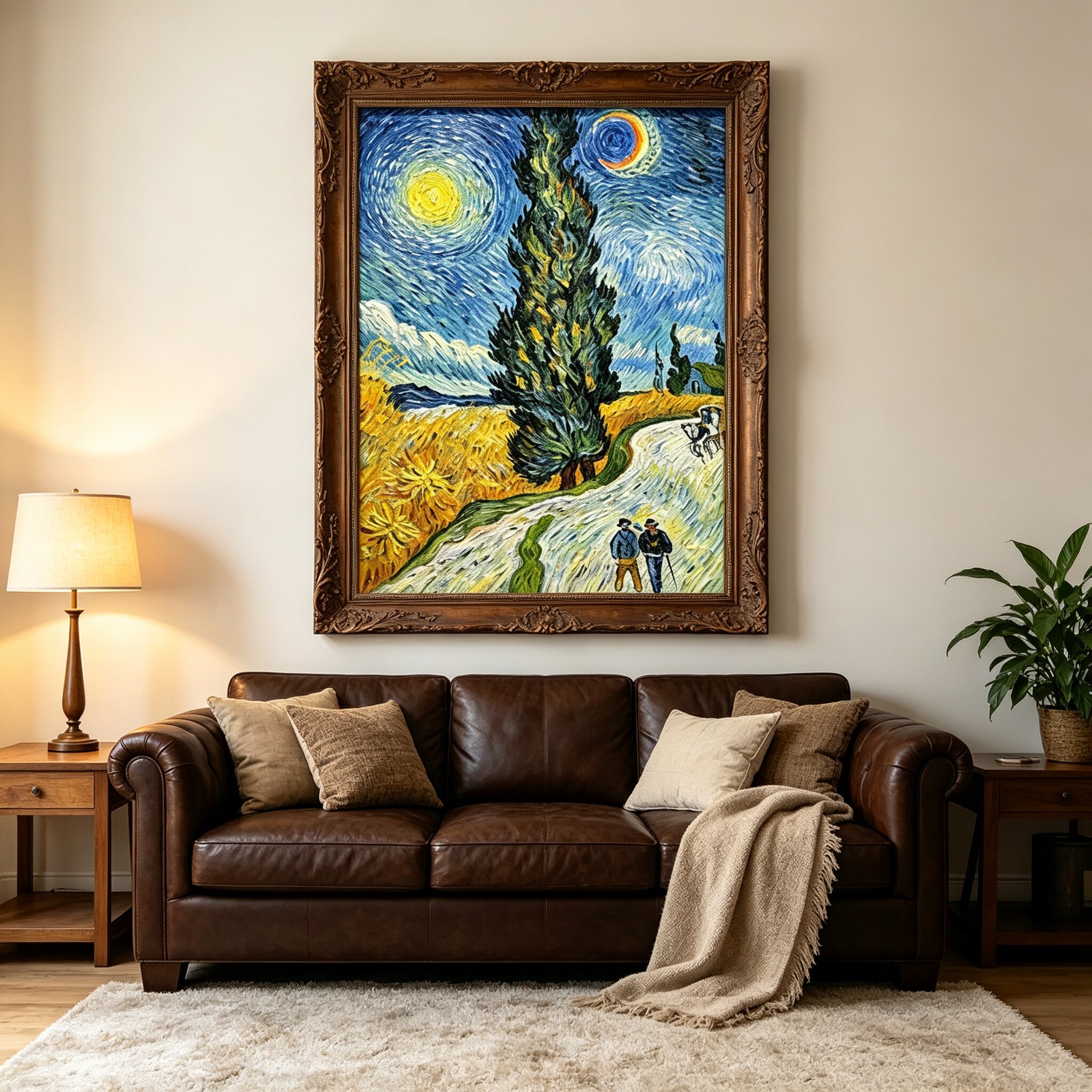 梵高夜晚的柏树纯手绘油画精品临油画