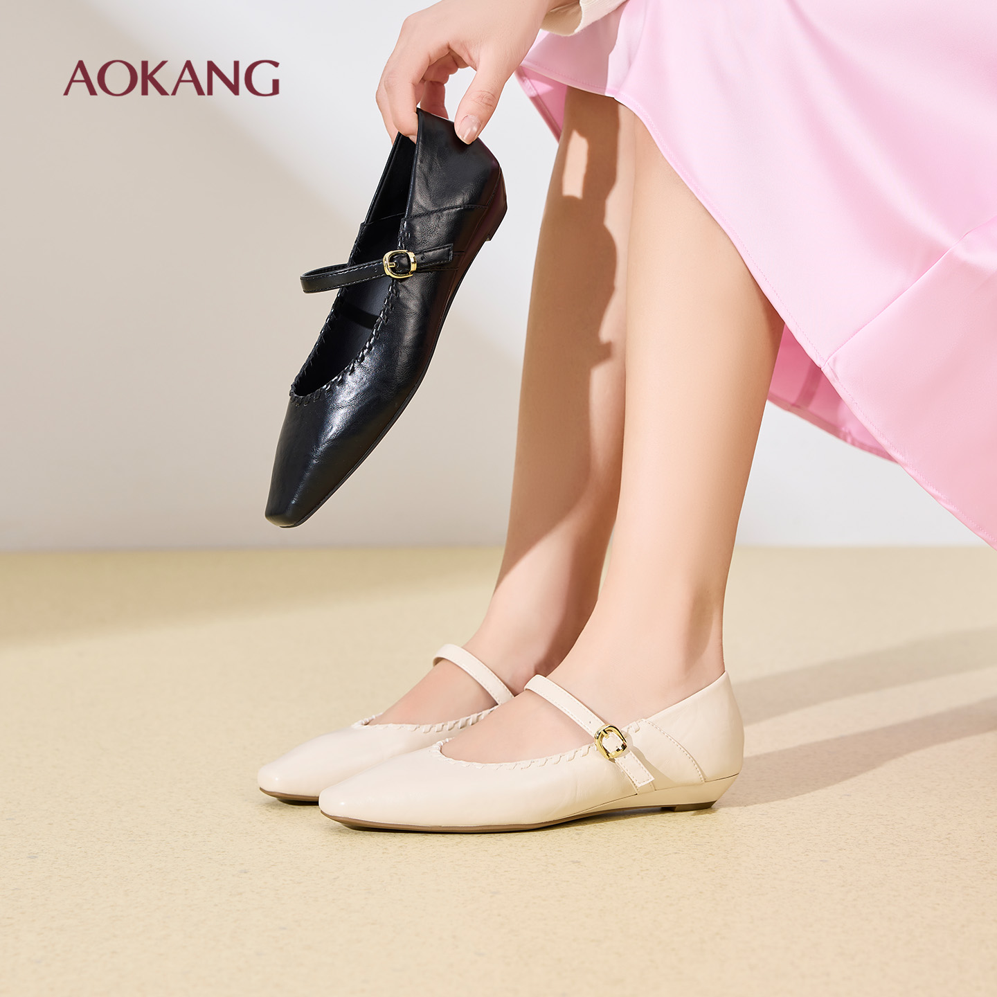 奥康 女鞋2026春季新款玛丽珍小方头设计感编织浅口单鞋时尚平底