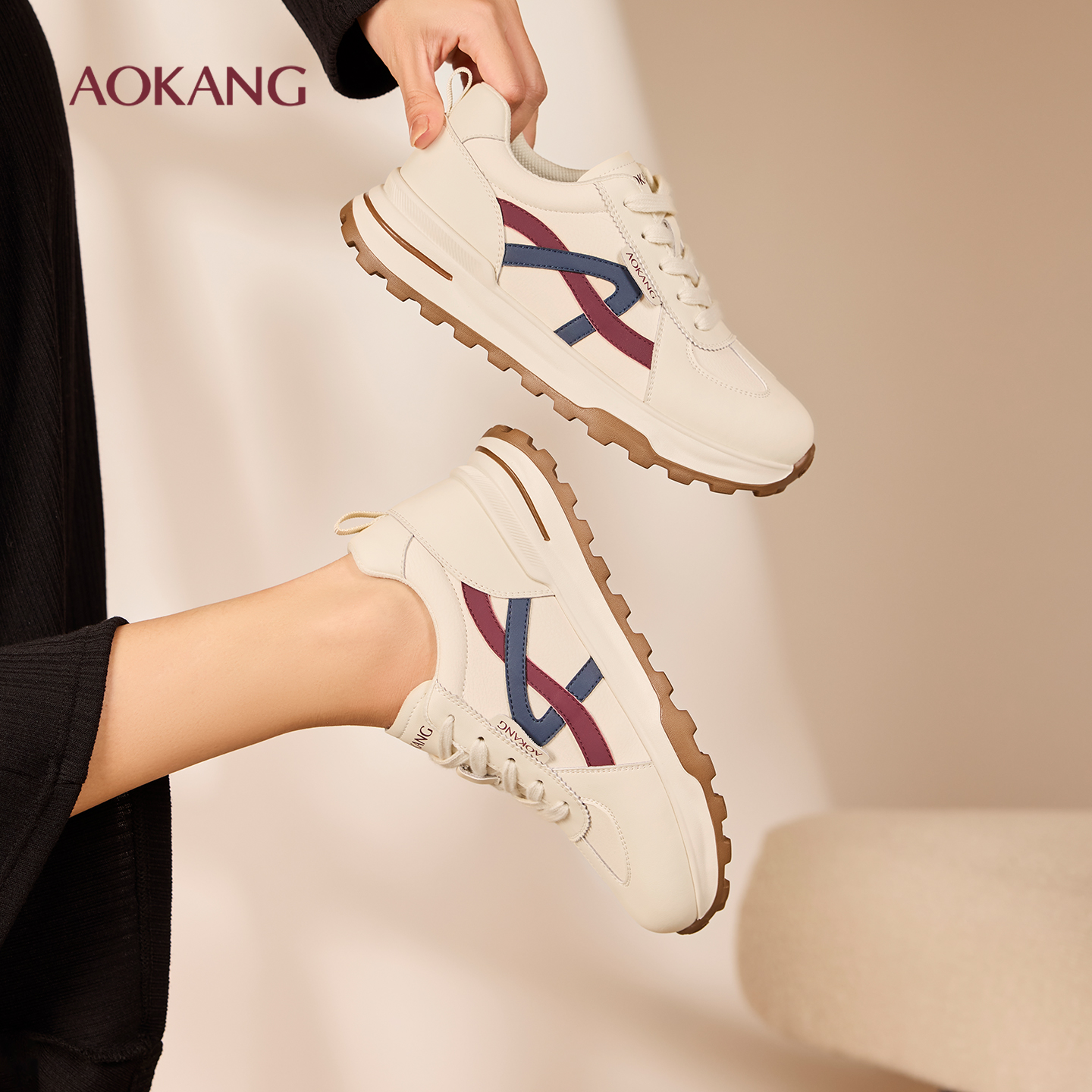 奥康 女鞋2025秋季德训阿甘鞋日常百搭小白鞋青春休闲鞋门店发货