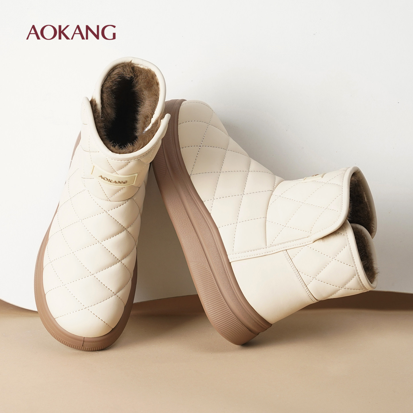 奥康 女鞋冬季雪地靴女加绒保暖防滑厚底短靴大棉鞋抗寒厚底休闲L,女鞋,时尚雪地靴,淘宝优惠券,粉丝福利购,淘宝优惠卷