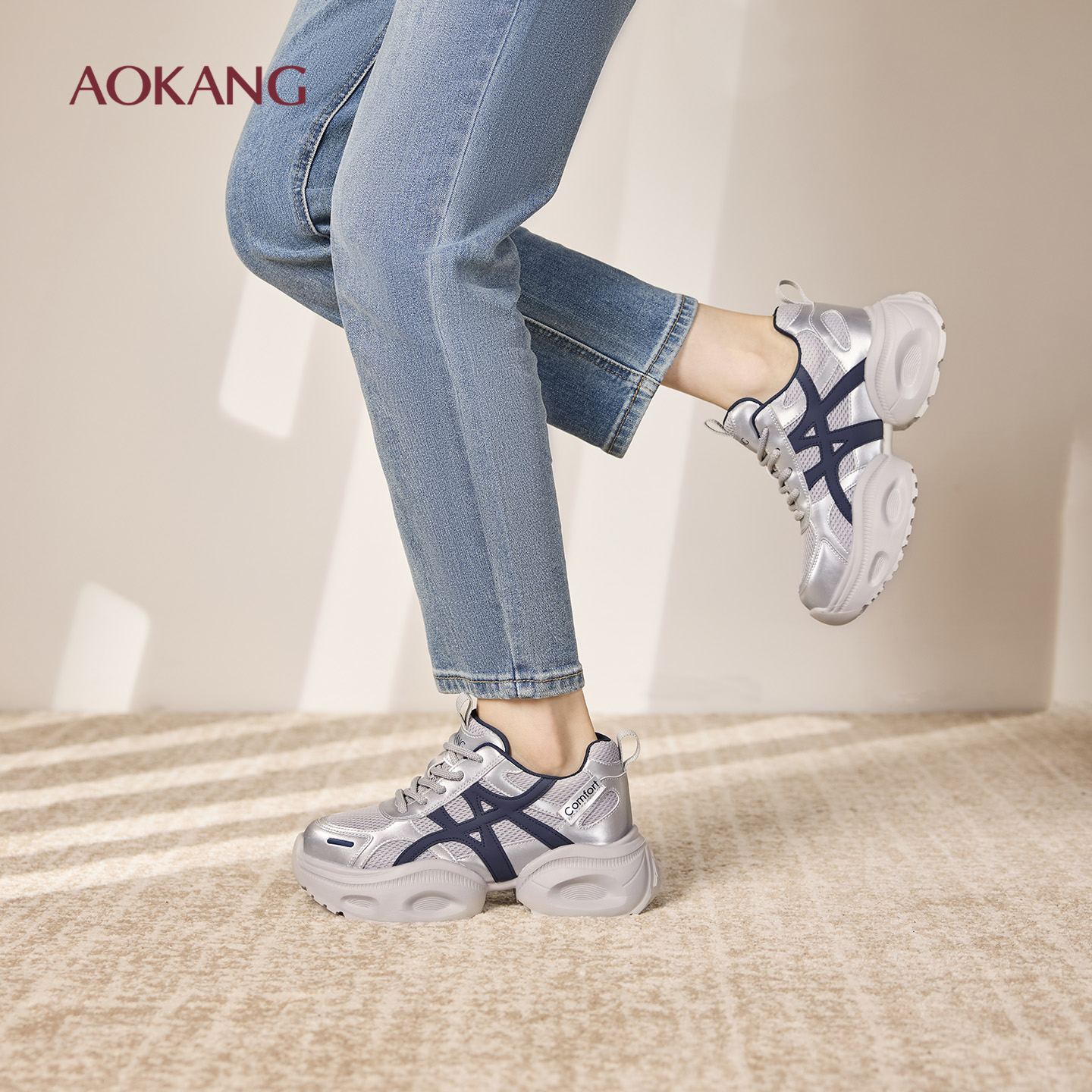 奥康 女鞋2025秋季老爹鞋厚底增高显腿长日常百搭运动鞋门店发货