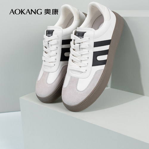 奥康男鞋休闲德训鞋拼接系带百搭