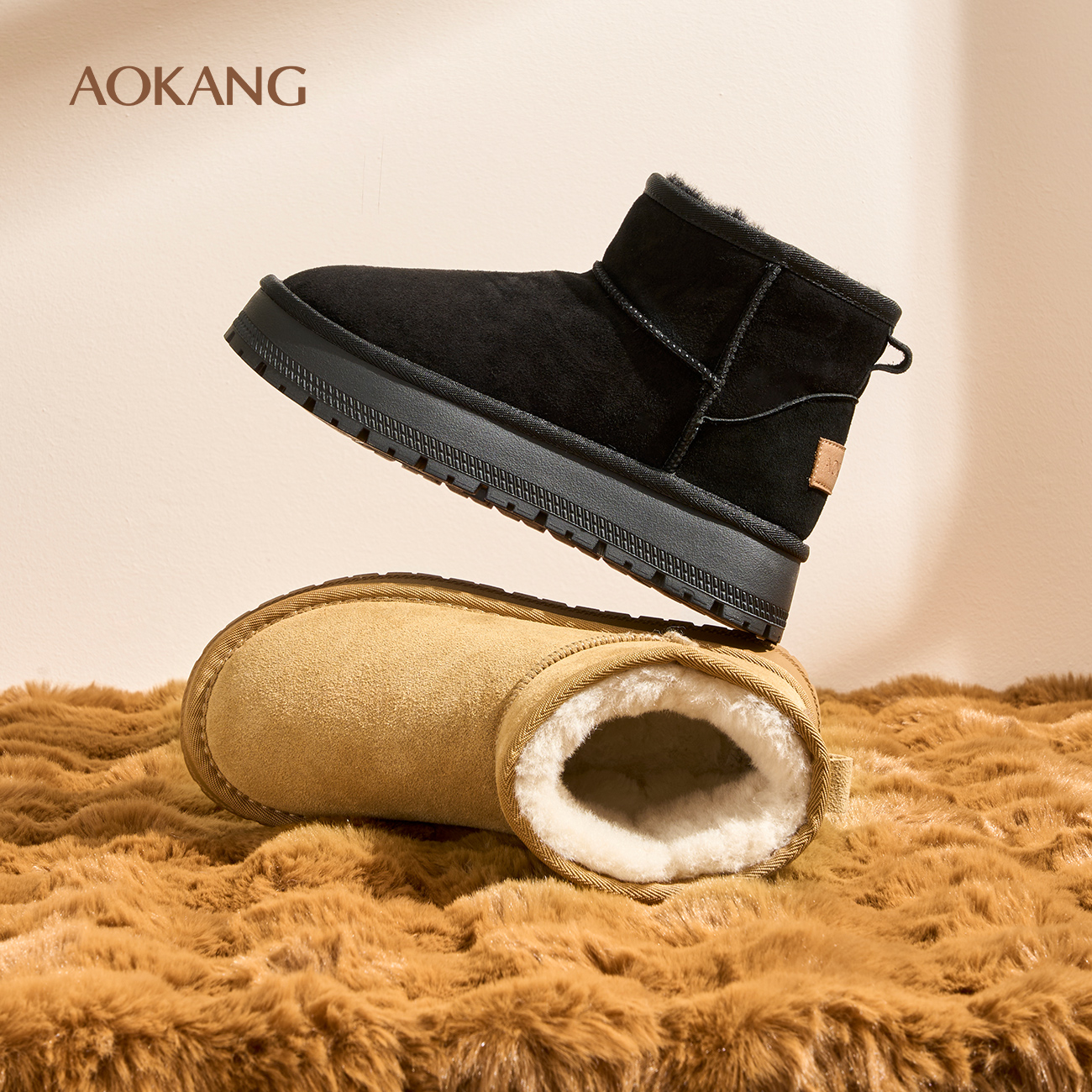 奥康女鞋磨砂时尚雪地靴