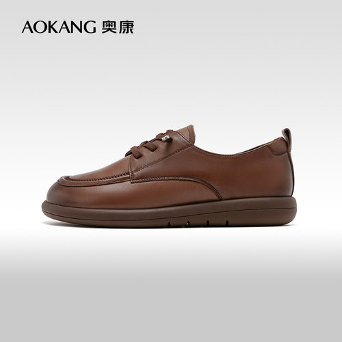 奥康真皮复古英伦风浅口单鞋
