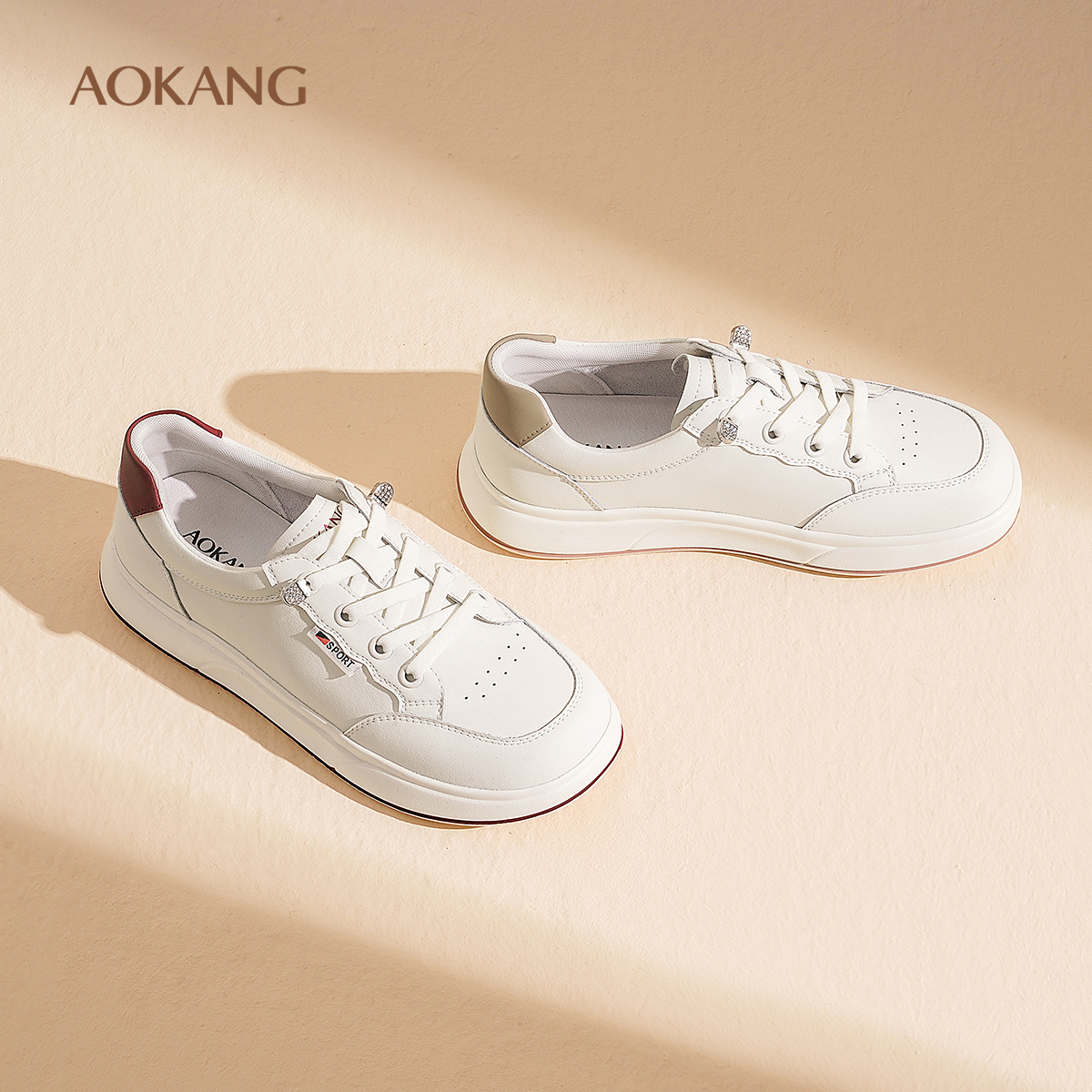 奥康 女鞋2025春季板鞋百搭小白鞋套脚透气休闲运动门店发货