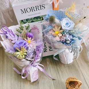 莫奈花园紫永生花玫瑰花束情人节送男生礼物高级感天然真花多巴胺