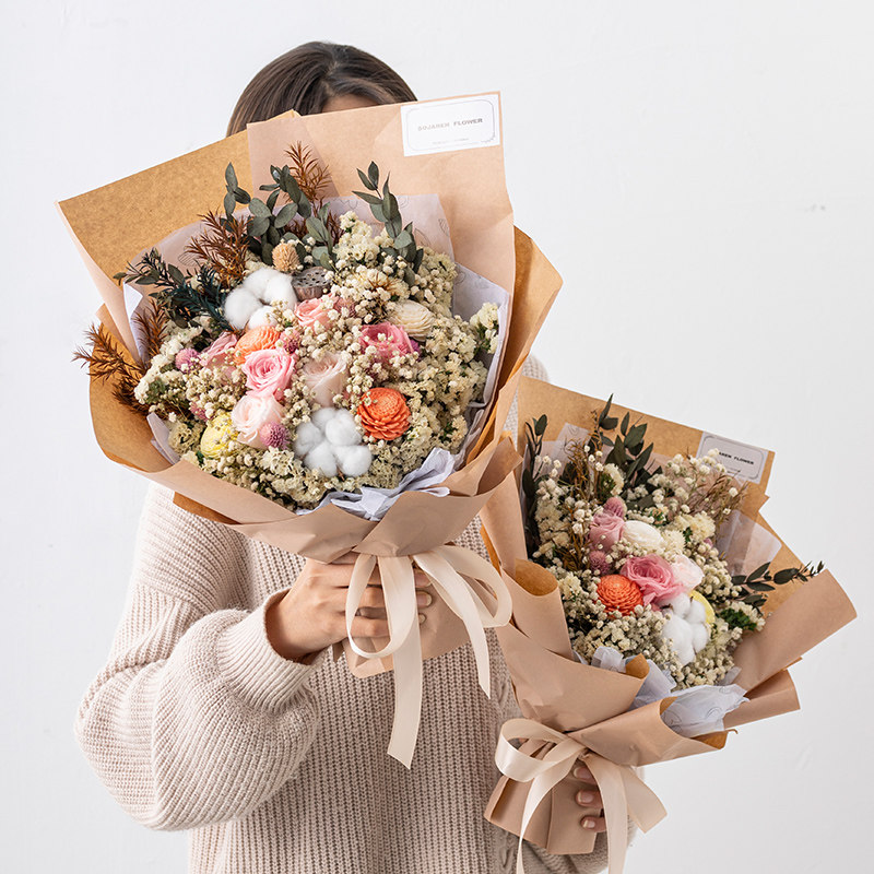 父亲节花束永生花玫瑰干花天然真花毕业情人节高级礼物法式自然风