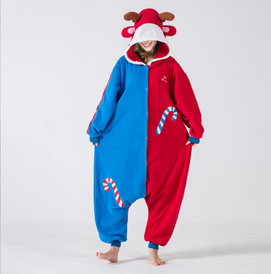 男女摇粒绒圣诞麋鹿连体睡衣演出