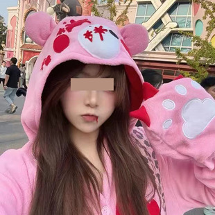 Pink Bear粉暴力熊卡通连体睡衣可爱女生动漫家居服情侣套装保暖