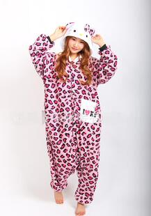 日本原单粉豹纹hello kt 猫连体睡衣卡通动漫男女家居服onesies演