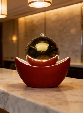 新中式风玄关会所禅意流水摆件