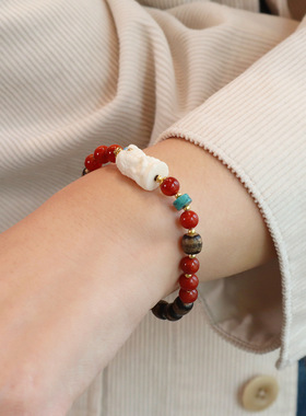 南红玛瑙手串菩提天珠沉香木隔珠民族风文玩佛珠手链女饰品